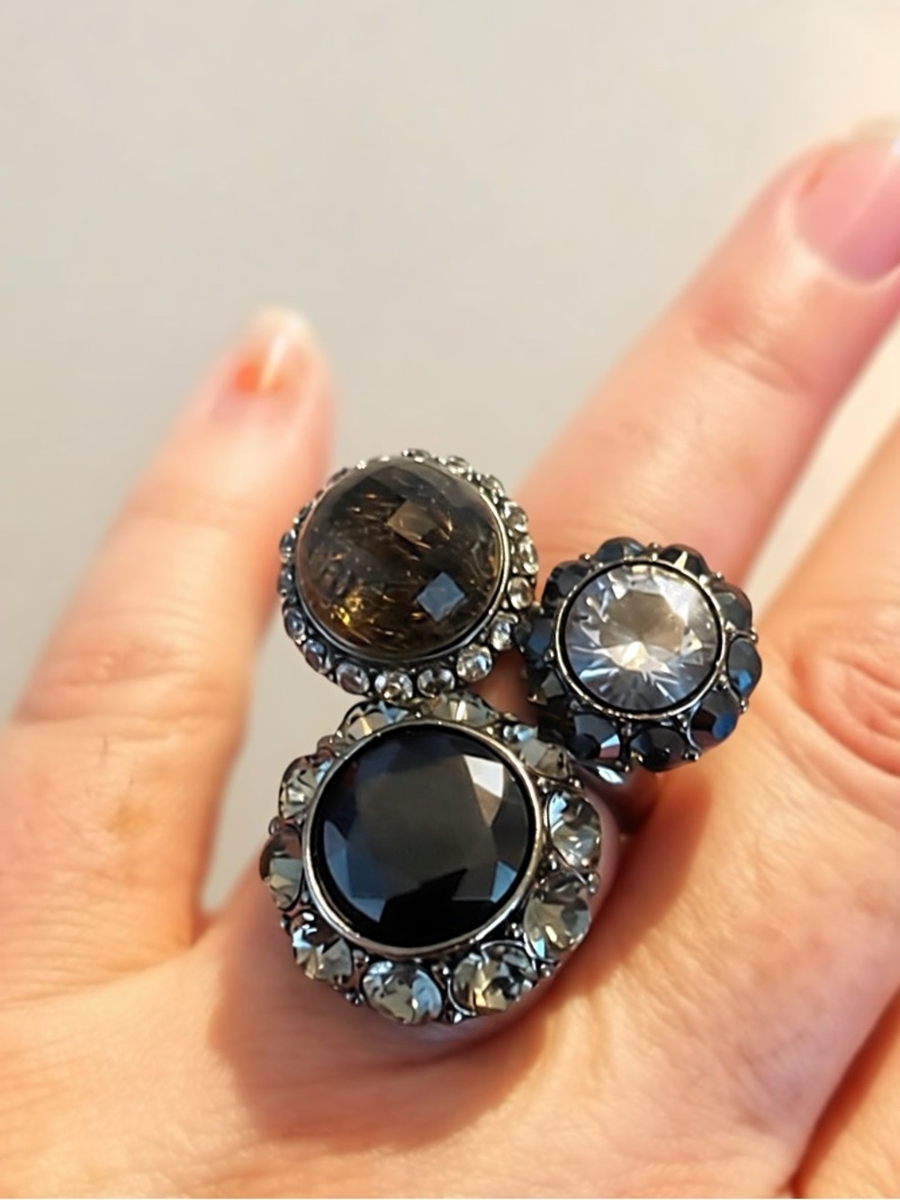 Dominique Aurientis Swarovski Crystal Triple-Cluster Ring